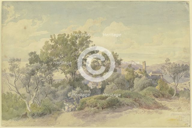 Wide Italian mountain landscape with Olevano, 1850. Creator: August Georg Friedrich Lucas.