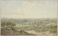 Wide landscape with the corn harvest, 18th century; 17th century. Creator: Jacobus Buys