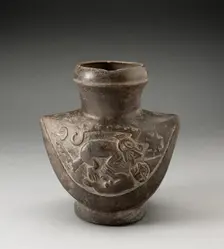 Wide-Mouthed Jar with Raised Motif of a Man Attacked by a Feline, 100 B.C./A.D. 500. Creator: Unknown
