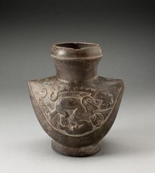 Wide-Mouthed Jar with Raised Motif of a Man Attacked by a Feline, 100 B.C./A.D. 500. Creator: Unknown