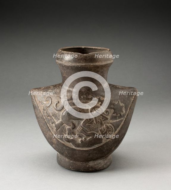 Wide-Mouthed Jar with Raised Motif of a Man Attacked by a Feline, 100 B.C./A.D. 500. Creator: Unknown.