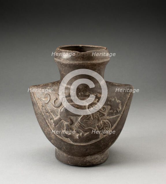 Wide-Mouthed Jar with Raised Motif of a Man Attacked by a Feline, 100 B.C./A.D. 500. Creator: Unknown.