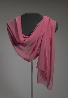 Wide pink scarf with metallic border from Mae's Millinery Shop, 1941-1994. Creator: Unknown