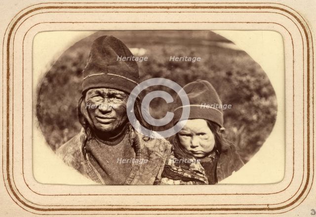 Widow Inga Pantsi with granddaughter, Tuorpon Sami village, 1868. Creator: Lotten von Duben.