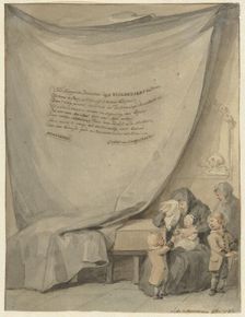 Widow with four children and a coffin, 1782. Creator: Aert Schouman