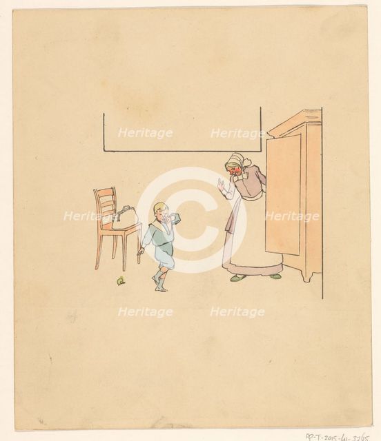 Wife and crying boy by a cupboard, c.1880-c.1910. Creator: Anon.
