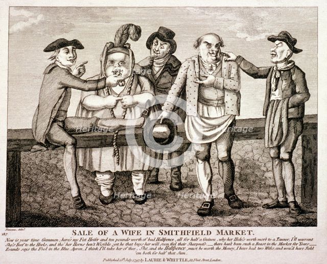 Wife being sold at Smithfield Market, London. 1797.  Artist: Anon
