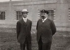 Wilbur Wright, American aviator, and Leon Bollee, French inventor and car manufacturer, 1908