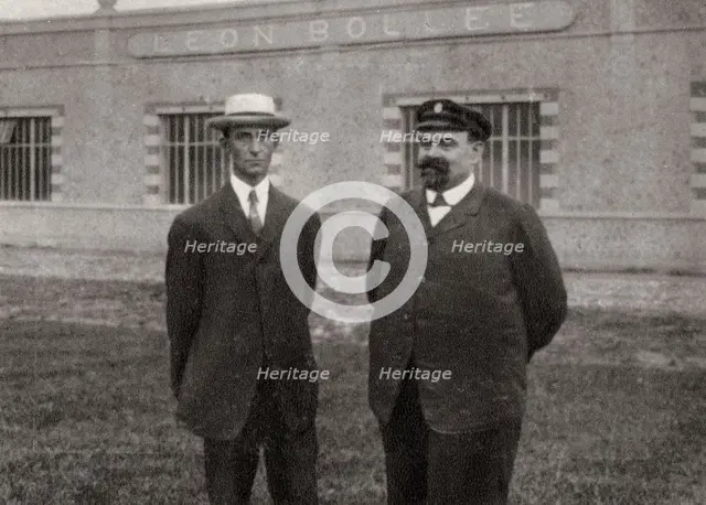 Wilbur Wright, American aviator, and Leon Bollee, French inventor and car manufacturer, 1908. Artist: Unknown