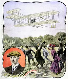 Wilbur Wright's first flight in Europe at the Hanaudieres racetrack near Le Mans, France, 1908