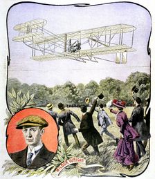 Wilbur Wright's first flight in Europe at the Hanaudieres racetrack near Le Mans, France, 1908