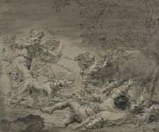 Wild boar hunting, c17th century. Creator: Leonard Bramer
