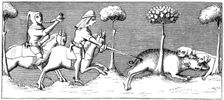 Wild boar hunting with dogs, 14th century (1849)