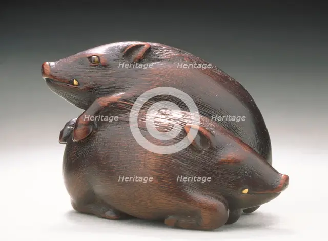 Wild Boar Pair, early 19th century. Creator: Kano Tomokazu.
