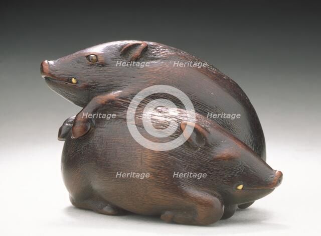 Wild Boar Pair, early 19th century. Creator: Kano Tomokazu.