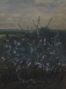 Wild Chicory in front of a Landscape, 1864. Creator: Leon Bonvin