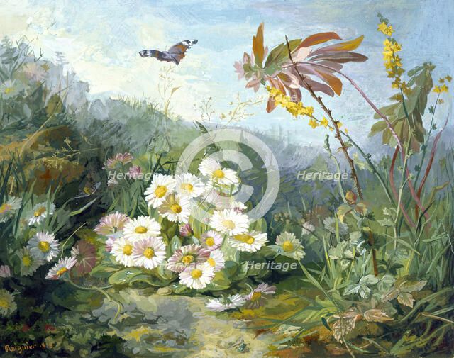 Wild Flowers and Butterfly, 1858. Creator: Jean Marie Reignier.