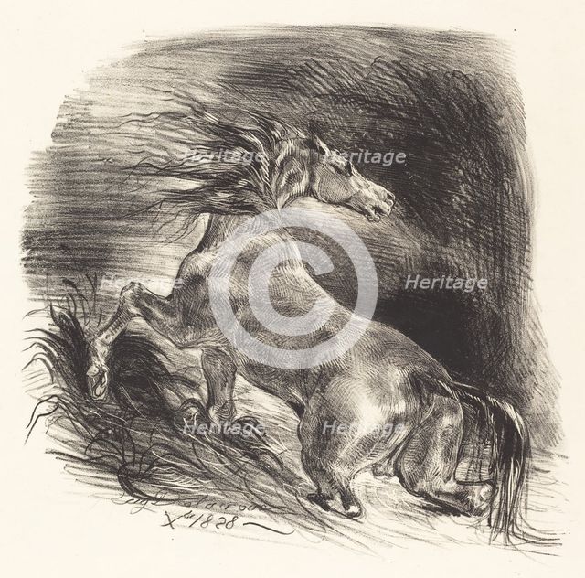 Wild Horse Coming out of the Water (Cheval sauvage), 1828. Creator: Eugene Delacroix.