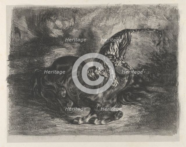 Wild Horse Felled by a Tiger, 1828., 1828. Creator: Eugene Delacroix.