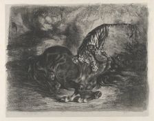 Wild Horse Felled by a Tiger, 1828., 1828. Creator: Eugene Delacroix