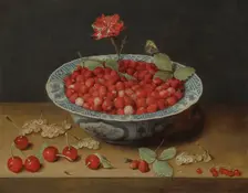 Wild Strawberries and a Carnation in a Wan-Li Bowl, c. 1620. Creator: Jacob van Hulsdonck