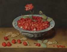 Wild Strawberries and a Carnation in a Wan-Li Bowl, c. 1620. Creator: Jacob van Hulsdonck