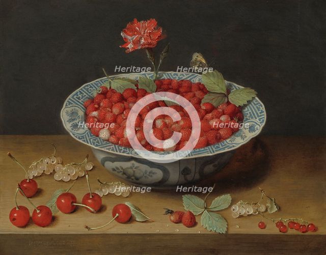 Wild Strawberries and a Carnation in a Wan-Li Bowl, c. 1620. Creator: Jacob van Hulsdonck.
