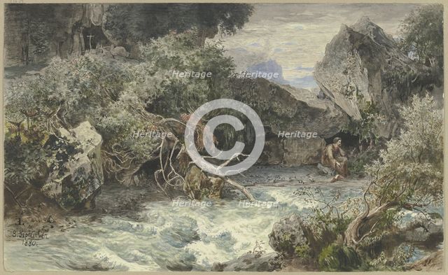 Wild stream with hermit, 1880. Creator: Emil Lugo.