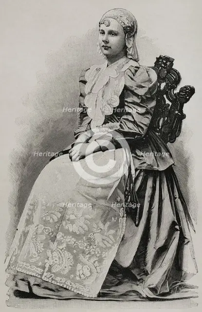 Wilhelmina of the Netherlands, (1880-1962) in traditional costume, 1898.  Creator: Unknown.