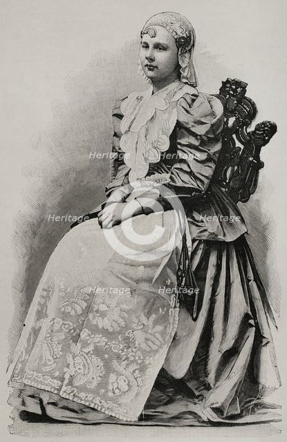 Wilhelmina of the Netherlands, (1880-1962) in traditional costume, 1898.  Creator: Unknown.