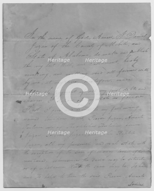 Will and testament of Daniel Juzan, 1825. Creator: Unknown.