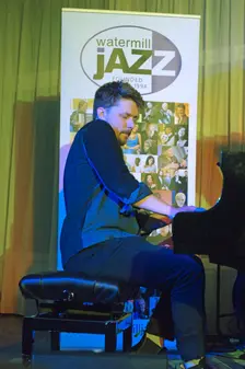 Will Barry, Joe Farnsworth-Sara Hanahan Quartet, Watermill Jazz Club, Dorking, Surrey, July 2024. Creator: Brian O'Connor