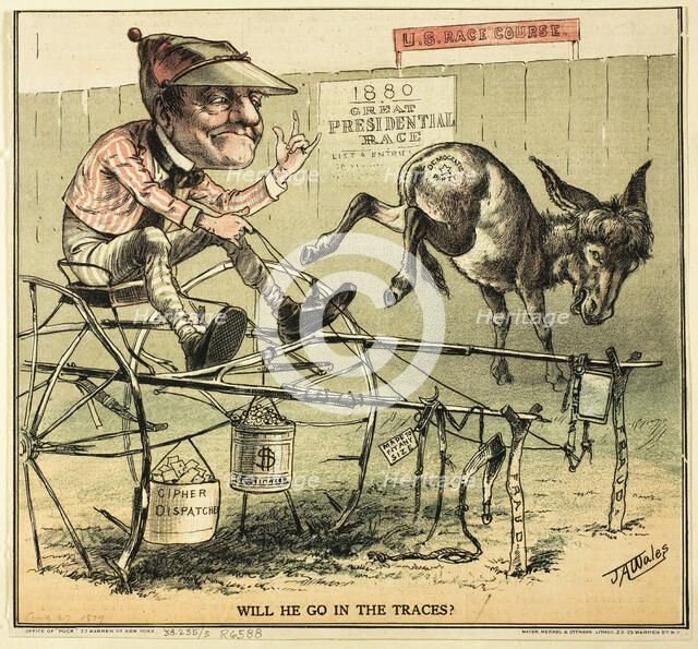Will He Go in The Traces, from Puck, published August 27, 1879. Creator: James Albert Wales.