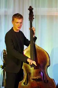 Will Sach, Joe Farnsworth-Sara Hanahan Quartet, Watermill Jazz Club, Dorking, Surrey, July 2024. Creator: Brian O'Connor
