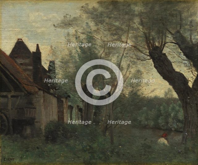 Willows and Farmhouse at Sainte-Catherine-lès-Arras, 1871. Creator: Jean Baptiste Camille Corot (French, 1796-1875).