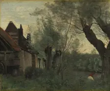 Willows and Farmhouse at Sainte-Catherine-lès-Arras, 1871. Creator: Jean Baptiste Camille Corot (French, 1796-1875)