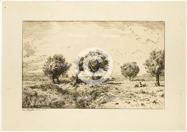 Willows in a Landscape, 1844. Creator: Charles Emile Jacque.