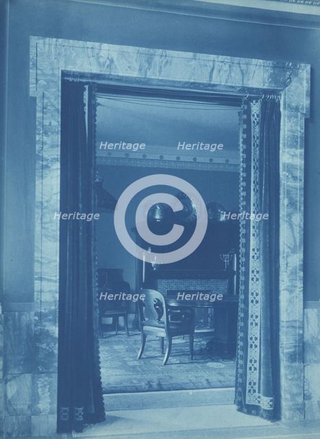 Willard Hotel - view through a curtained doorway to a lounge, between 1901and 1910. Creator: Frances Benjamin Johnston.
