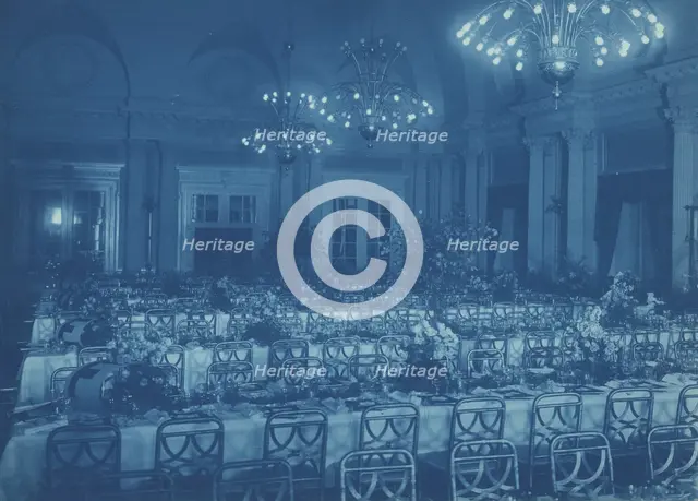 Willard Hotel dining room prepared for banquet, between 1901 and 1910. Creator: Frances Benjamin Johnston.
