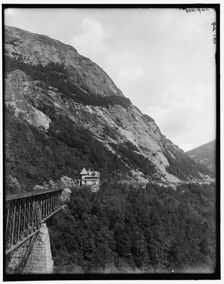 Willey Brook bridge and Mount Willard, Crawford Notch, White Mountains, N.H., between 1890 and 1901. Creator: Unknown