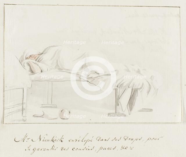 Willem Hendrik van Nieuwerkerke is wrapped in a sheet on his bed..., 1778. Creator: Louis Ducros.