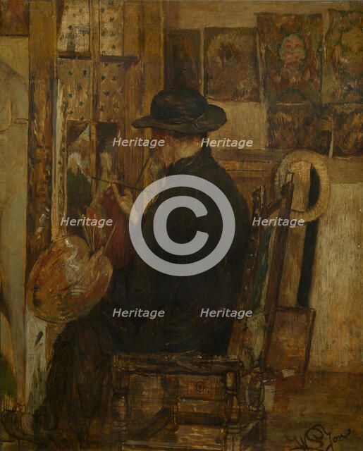 Willem Linnig I, the Painter's Father in his Studio, 1875. Creator: Willem Linnig II.