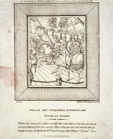 William the Conqueror on horseback entering the Tower of London, c1852, (c1900?) Artist: Anon