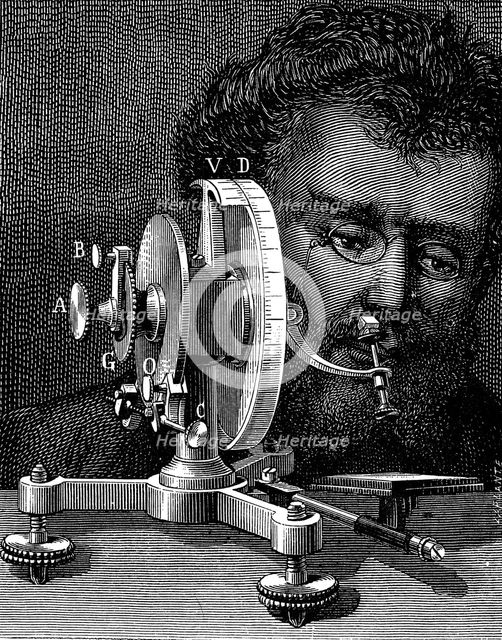 William Wollaston's reflecting goniometer for measuring the angles of crystals, 1874. Creator: Unknown.