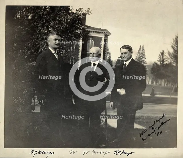 William Worrall Mayo with his sons William James Mayo (left) and Charles Horace Mayo (right), 1909. Creator: Unknown.
