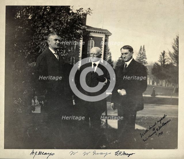 William Worrall Mayo with his sons William James Mayo (left) and Charles Horace Mayo (right), 1909. Creator: Unknown.
