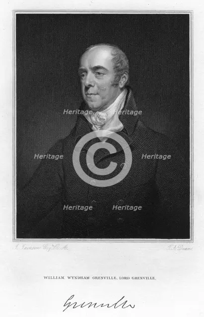 William Wyndham Grenville, 1st Baron Grenville, British Whig statesman and Prime Minister, 1829.Artist: Dean