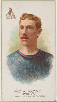 William A. Rowe, Cyclist, from World's Champions, Series 2 (N29) for Allen & Ginter Cigare..., 1888. Creator: Allen & Ginter