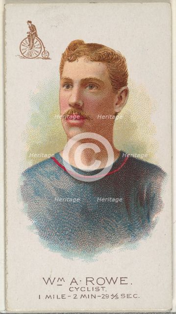 William A. Rowe, Cyclist, from World's Champions, Series 2 (N29) for Allen & Ginter Cigare..., 1888. Creator: Allen & Ginter.