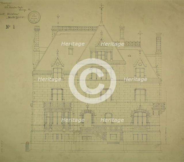 William Borden Residence, Chicago, Illinois, East Elevation, 1885. Creator: Richard Morris Hunt.